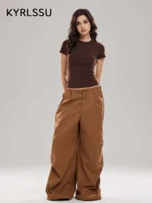 ZULIZ Áo thun nữ tay ngắn cổ tròn ôm sát KYRLSSU, kiểu dáng cơ bản, dáng ngắn. - Cà phê nâu - Xem 2