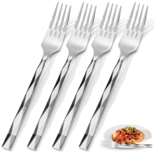 Bộ 4/6 chiếc nĩa ăn hình kim cương kiểu dáng sang trọng, nĩa ăn bằng thép không gỉ chắc chắn, nĩa salad thanh lịch và bền bỉ, thích hợp cho bánh mì/mì ống/bít tết, phụ kiện gia đình/nhà hàng, bề mặt được đánh bóng như gương, có thể rửa bằng máy rửa chén. - Bạc - Xem 1