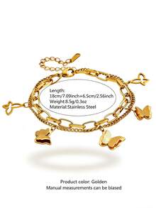 1 pieza Pulsera de acero inoxidable de doble capa con diseño elegante y de mariposa, adecuada para el trabajo, vacaciones o citas de las mujeres - 1 pulsera - Ver 13