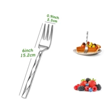 4/6/8 piezas Tenedores de postre con patrón de diamante elegante, tenedores de acero inoxidable grueso para fruta y ostras, pequeños tenedores brillantes para pastel/aperitivo/queso, adecuados para boda/Día de la Madre/fiesta, aptos para lavavajillas - Plateado - Ver 2