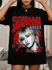 Retro Seonghwa ATEEZS T-Shirt, ATEEZS 2025 World Tour In Your Fantasy Shirt, ATEEZS Golden Hour Part 2 Shirt, ATEEZS Members K-Pop Shirt - 黑色 - 查看 1