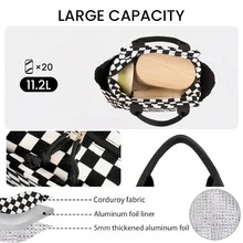 12L Bolsa Térmica Unissex de Grande Capacidade em Veludo Cotelê, Lancheira Térmica Reutilizável, Bolsa Térmica Multiuso Macia e à Prova de Vazamentos, Bolsa Refrigeradora com Zíper para Trabalho, Piquenique ou Viagem, Material Escolar, Isolada e Fácil de Limpar, Adequada para Presente de Volta às Aulas, Presente para Estudante, Suprimentos de Escritório, Suprimentos de Cozinha, Embalagem de Cozimento, Camping, Cozinha de Acampamento, Suprimentos de Escritório, Presente Feminino, Presente Masculino - Multicolorido - Visão 9