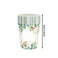 10個/20個/50個綠色尤加利花紙杯－白色背景粉色花朵金箔圓點，適合婚禮派對、嬰兒洗禮、婚禮與花園主題派對，中性款 - 多色 - 查看 2