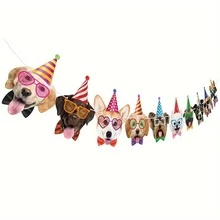 1 Conjunto, Celebre o Dia Especial do seu Cachorro de Estimação - Conjunto de Faixa de Festa com Tema de Rosto e Pata de Cachorro, Adequado para Comemoração de Aniversário, Inclui Retrato de Cachorro e Decoração de Bandeirolas com Tema - Visão 2