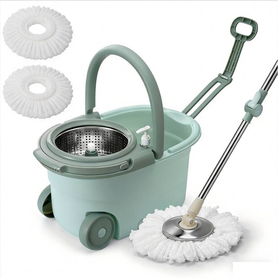 TAIMASI - Juego de trapeador giratorio de doble accionamiento y cubo para el hogar, trapeador giratorio, trapeador de lavado manos libres, uso en seco y húmedo, trapeador para eliminar el polvo, para pisos de madera dura, laminados, azulejos y madera. Herramienta de limpieza. - A - Ver 1