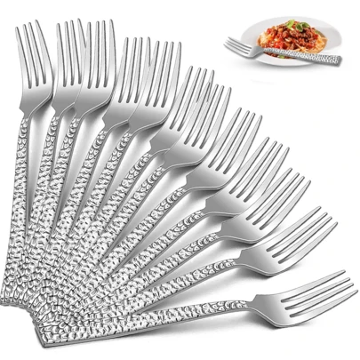 4/8/12 Parça Şık Dövme Yemek Çatalı, Birinci Sınıf Paslanmaz Çelik Masa Çatalı, Salata Çatalı, Ekmek/Makarna/Et İçin Uygun, Ev/Restoran Aksesuarları, Ayna Parlatılmış, Bulaşık Makinesinde Yıkanabilir.