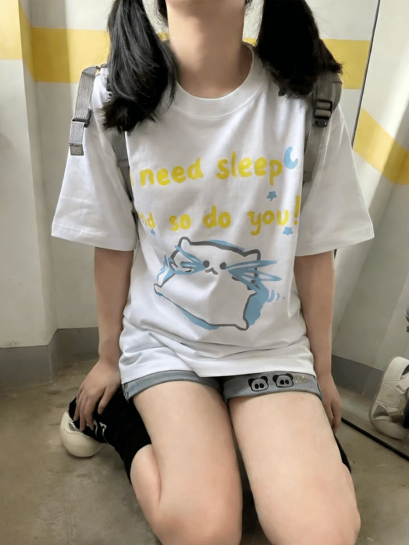 2026夏季新款休闲宽松可爱猫咪英文字母印花圆领甜美萌系动漫学生学院风短袖T恤，1件 白色 - 白色 - 查看 1