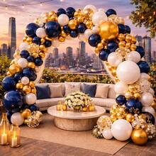 Cobalt Blue And White Balloons Kit 140 Balloons Items + 5m Ribbon Metallic Gold Balloon Plain Balloon For Arch Deconstructed Chrome Balloon Party Decoration 6" 8" 10" Inches - 彩色 - 查看 4