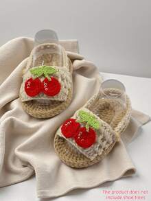 1 đôi dép xăng đan móc thủ công họa tiết quả anh đào cho trẻ sơ sinh, màu trắng và be, giày mùa hè cho trẻ sơ sinh - Màu be - Xem 8