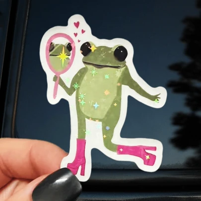 Pegatina de rana autosuficiente con tacones altos, pegatina decorativa divertida y personalizada, pegatina de vinilo resistente al agua - superficie mate duradera, pegatina adhesiva para parachoques, adecuada para coche, ventana, portátil, camión, botella - diseño duradero y multiusos, pegatinas para coche, suministros para scrapbooking