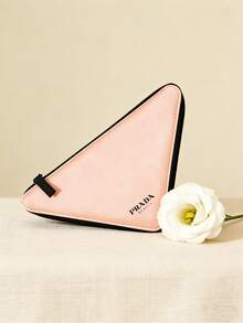 Prada 粉色三角形大容量化妆包，便携旅行洗漱包，时尚手提包 - 黑粉紅色 - 查看 2