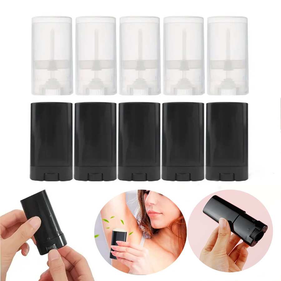 5pcs 15g Oval Empty Plastic Stick Tubes, Straight-Down Style, DIY Lipstick And Solid Balm Containers, Refillable Dispensing Tubes, Suitable For Concealer, Herbal Balm, Solid Wax - Multicolor - View 1