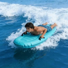 1pc Lake Blue Inflatable Surfboard, Universal Adult Portable Floating Board, Beach & Pool Surfing & Water Sliding Device, Tear-Resistant & Wear-Resistant, Waterproof & UV-Resistant, Stable Structure After Inflation, Ergonomic Arc Design Fits Body Curve, Black Woven Side Handles For Grip & Stability, Quick Inflation Valve - Multicolor - View 3