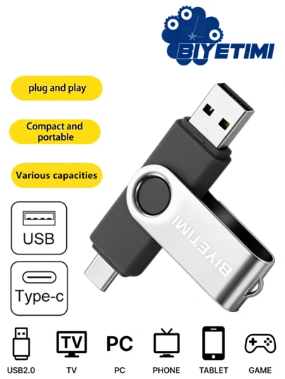  Biyetimi Type C USB 2.0 OTG Flash Drive 64GB 32GB Smartphone Tablet 128GB Actual Capacity USB Stick