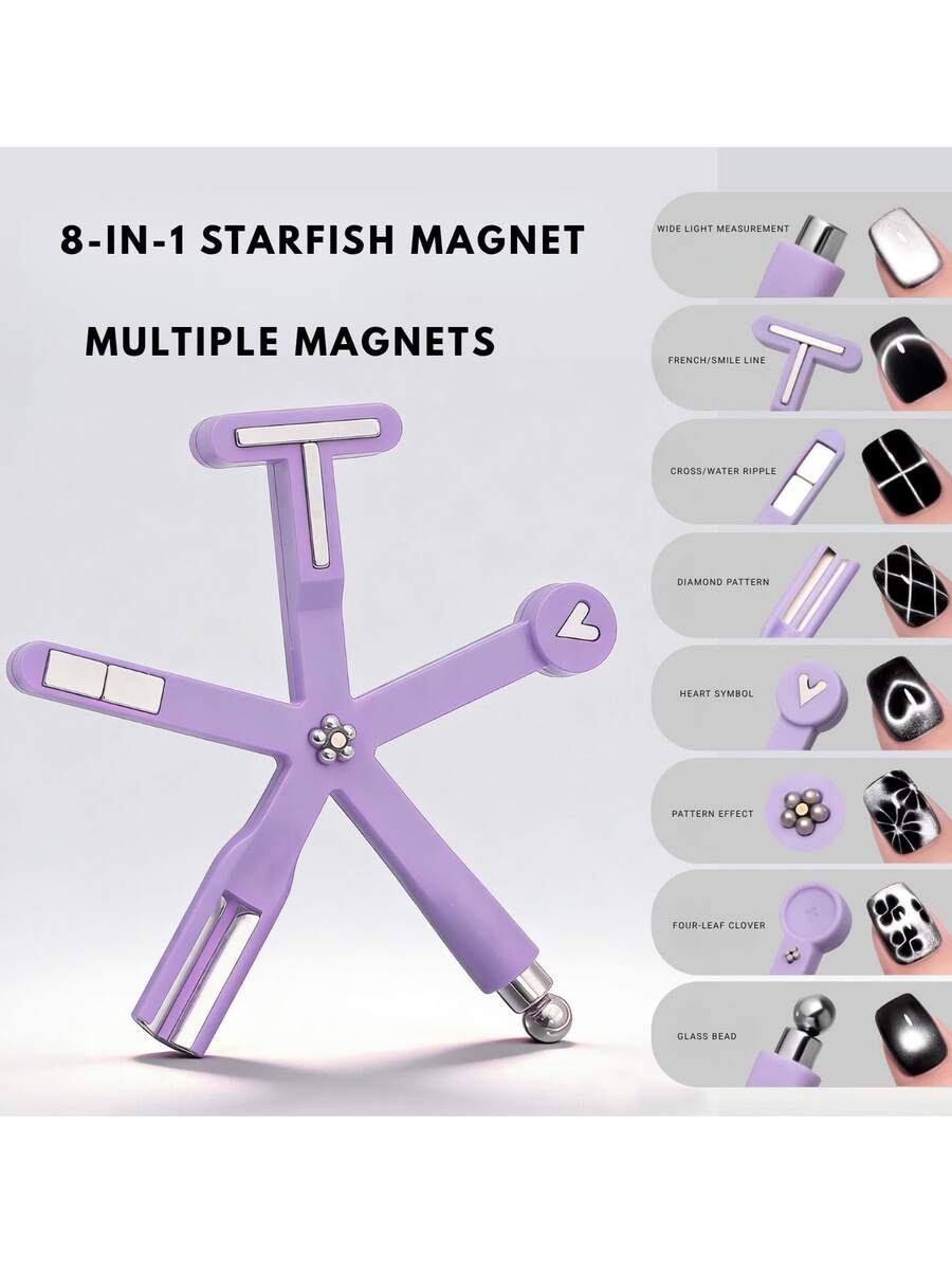 1 dụng cụ nam châm 8 trong 1 hình mắt mèo, nam châm mạnh, đá nam châm đa chức năng, thích hợp cho việc tự làm tại nhà và tiệm nail, dụng cụ nghệ thuật nail, đồ dùng làm móng, mùa tựu trường, mùa cưới.