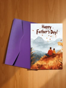 秋日治愈系父亲节贺卡 / 父子共赏秋日美景设计 / 父亲节快乐贺卡，表达对爸爸、爷爷和长辈陪伴与关爱的感激之情 / 适用于父亲节、爸爸生日及其他感恩场合，也适合性格稳定、热爱自然的父亲（包含1张贺卡和1个信封，尺寸：4.3英寸 x 6.3英寸） - 款式二 - 查看 14
