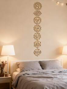 7 件套波西米亚风格木质脉轮墙饰 - 冥想符号，能量水晶饰品适合家居和卧室装饰，非常适合婚礼和礼物 - 原木色 - 查看 4