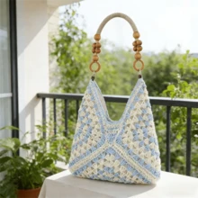 Túi tote dệt kiểu Bohemian rộng rãi, túi du lịch biển đa năng dành cho nữ, được bán bởi ZipBox. - Màu xanh nhạt - Xem 7