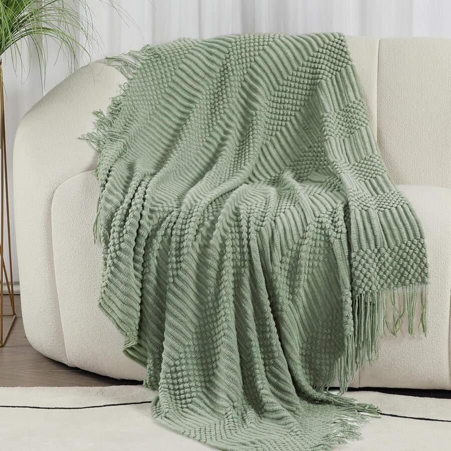 Manta tejida ligera para acampar al aire libre, picnic, siesta - Primavera/Verano - verde salvia - Ver 1
