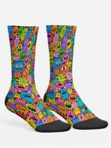 Cool 360° Printed Men's Socks, Fun Monster, Colorful Dopamine Pattern, Rock Hip-Hop Street Style, HD Elastic Couple Socks, Daily Holiday Party Gift Outfit - Multicolor - View 3