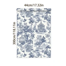 1 rouleau de papier peint vintage adhésif en vinyle, design élégant de paysage rural et floral bleu, imperméable, amovible, papier-contact non collant, joint sans couture, application facile pour la décoration de la maison, la cuisine, la chambre, le salon et la rénovation de meubles - Bleu azur - Voir 14