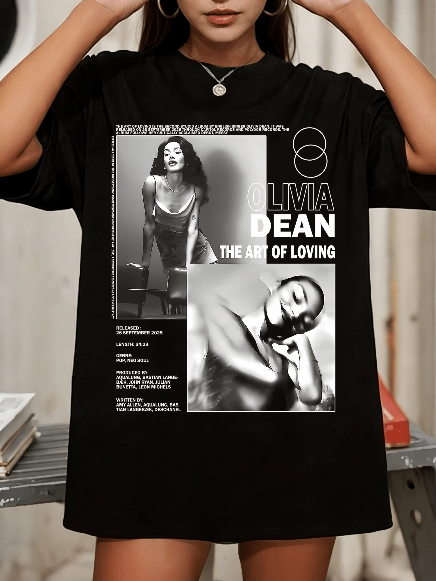 Vintage Olivia Dean T-Shirt, Fotocollagen T-Shirt, Musik-Künstler Grafik - Schwarz - Übersicht 1