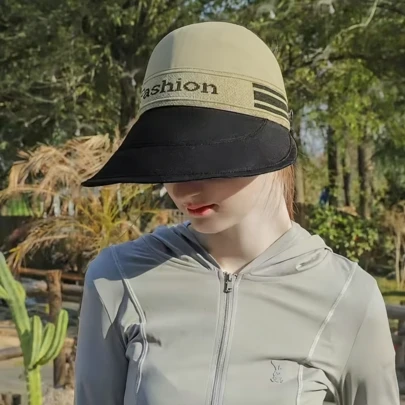 Summer Women's Adjustable Wide-Brimmed Sun Hat - Elegant And Foldable, Can Be Tied Up In A Ponytail. Suitable For Daily Outings, Activities, Beach, Travel, Golf, Etc. Hand-Washable.,Vacation