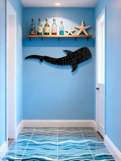 1pc Large Whale Shark Metal Wall Decor, White Ocean Statue Wall Art, Suitable For Living Room Wall, All-Season Decoration, Ideal Gift For Ocean Lovers, Weather-Resistant Metal, Living Room Art, Wall Decor, Art Wall Painting, Retro Design, Metal, High-Quality Metal Craftsmanship, Eye-Catching Decoration, Metal Wall Art, Interior Designer, Gift Shopper