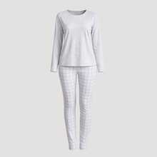 Women's Plaid Pajama Set With Long-Sleeved Top And Long Pants. - Xám - Xem 14