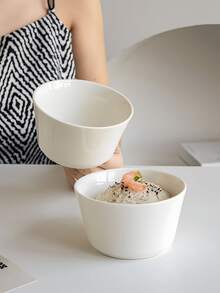 1个简约纯白陶瓷小碗，优雅圆形陶瓷碗，适用于盛放蔬菜沙拉、米饭、水果，可作家用餐具、汤碗，适用于家庭、餐厅、咖啡馆、甜品店、礼品、聚会、派对等场合。 - 白色 - 查看 8