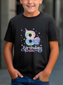 Número 8 colorido con sombrero festivo y bebida divertida que celebra la alegría del cumpleaños y la imaginación infantil ideal para fiestas y momentos especiales Camiseta de niño 100% algodón - Negro - Ver 6