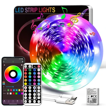  NBBUFF 3.28-98.4FT Room Decor LED Light, Intelligent Dynamic Lighting RGB Strip Light, Remote App Control, Music Sync, Flashing, Jumping, Suitable For Bedroom, Living Room, Wedding, Holiday Party And Birthday Decor.