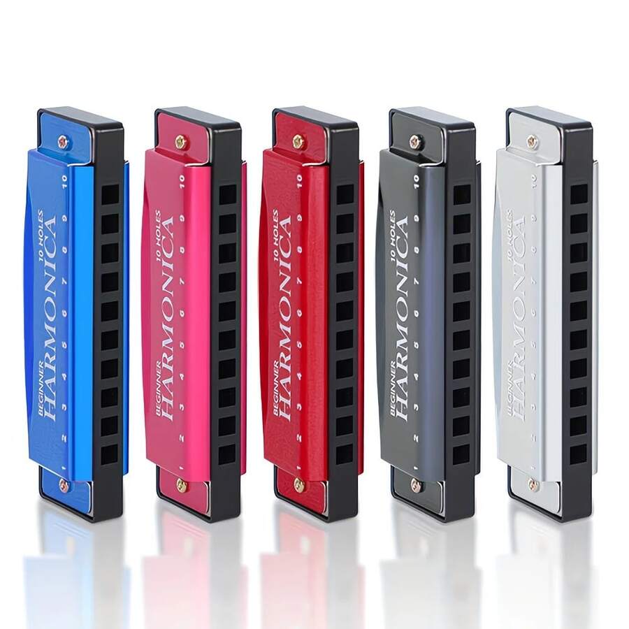 Beginner Harmonica - 10 Hole C Key Professional Blues Harmonica, Comes With Harmonica Case, Perfect For Beginners And Professionals, Metal Chromatic Harmonica, Wind Instrument, Mini Instrument, For Music Performance, Instrument Accessories And Student Gifts - Multicolor - View 1