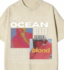 2026 Summer ClothesWashed T Shirt Frank Oceans Blonde Album Music Hip Hop Vintage T-Shirts Oversize Streetwear Cotton Summer Tees For Men WomenLoose And Comfortablesummer Tops - 杏色 - 查看 1
