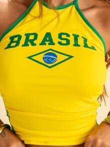Women's Cropped Top, Brazil Edition, Halter Neck, Tie Closure - Màu vàng - Xem 5