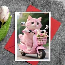 1pc Of Birthday Greeting Card, Featuring A Cute Pink Kitten Wishing You Happiness And Joy,Including An Envelope - Sets - View 7