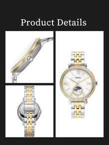 Đồng hồ nữ Fossil ES5166 thanh lịch, máy quartz - Vỏ và dây đeo bằng thép không gỉ, mặt kính khoáng, chống nước 50M, mặt số màu sâm panh. - trắng - Xem 5