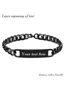 Braccialetto curvo in acciaio inossidabile stile cubano, regalo di stile hip-hop di strada, accessorio di moda popolare, adatto per Natale, Ognissanti, San Valentino, regali per amici e familiari, supporta testo personalizzato, regalo di compleanno ideale per anziani, genitori, regalo per il Ringraziamento/Festa del Papà - Multicolore - Visualizzare 4