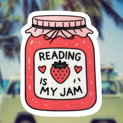 1 Miếng Dán PVC Chống Nước Ngoài Trời 3 Inch Có Thể Tháo Rời – Hũ Dâu Tây "Reading Is My Jam", Hình Dán Phong Cách Yêu Sách Dễ Thương Cho Máy Tính Xách Tay, Ô Tô, Bình Nước, Ván Trượt, Điện Thoại, Tủ Lạnh, Sách, Chất Liệu Vinyl Mờ, Bền Chống Tia UV & Thời Tiết, Dễ Bóc Không Để Lại Keo, Quà Tặng Cho Giáo Viên, Thủ Thư, Người Đọc Sách, Thanh Thiếu Niên, Sinh Viên Đại Học, Phong Cách Ấm Cúng Cottagecore