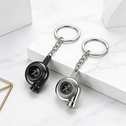 Bộ 2 móc khóa hình turbo tăng áp xoay bằng hợp kim kẽm, hai màu tùy chọn, phụ kiện độ xe, móc treo túi xách, quà tặng lý tưởng cho người đam mê xe hơi.