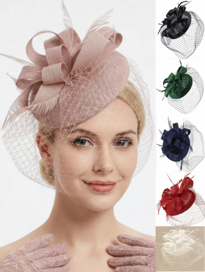 1pc Women's Fashionable Charm Tea Party Hat, Elegant 1950s Kentucky Derby Racing Hat, Bridal Wedding Party Birdcage Veil Headband, Vintage 1920s Racing Headpiece, Retro Soft Beret, 1940s Dress Victorian Hat, Round Top Hat, Lolita Accessories, Gift For Women & Girls, Mother's Day, Halloween, Christmas,Summer,Beach