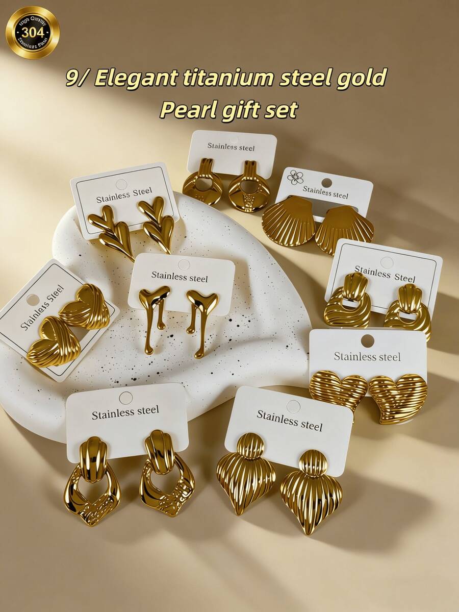 Bộ 18 chiếc khuyên tai ngọc trai bằng thép không gỉ mạ vàng 18K dành cho nữ, lý tưởng cho các dịp lễ, tiệc tùng, kỷ niệm và sinh nhật. - Nhiều màu - Xem 1