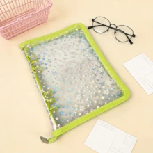 A5星形图案拉链活页夹，闪光笔记本套装，K-POP照片卡片相册，相册，大容量活页夹，便携式贴纸簿。可用作相册、文件袋、集邮册、储蓄日记、计划本、铅笔盒、贴纸簿、文件整理器、笔记本、DIY日记本、卡片夹、DIY相册、明信片活页夹。 - 星星閃光款 - 查看 19