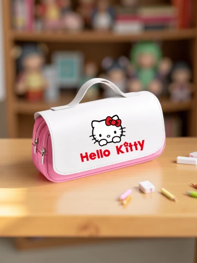 SANRIO Hộp đựng bút cỡ lớn họa tiết hoạt hình, nhiều ngăn, đựng văn phòng phẩm tiện dụng. Hộp đựng văn phòng phẩm rộng rãi với hai ngăn có khóa kéo, hoàn hảo cho trường học/văn phòng/du lịch/sử dụng hàng ngày.