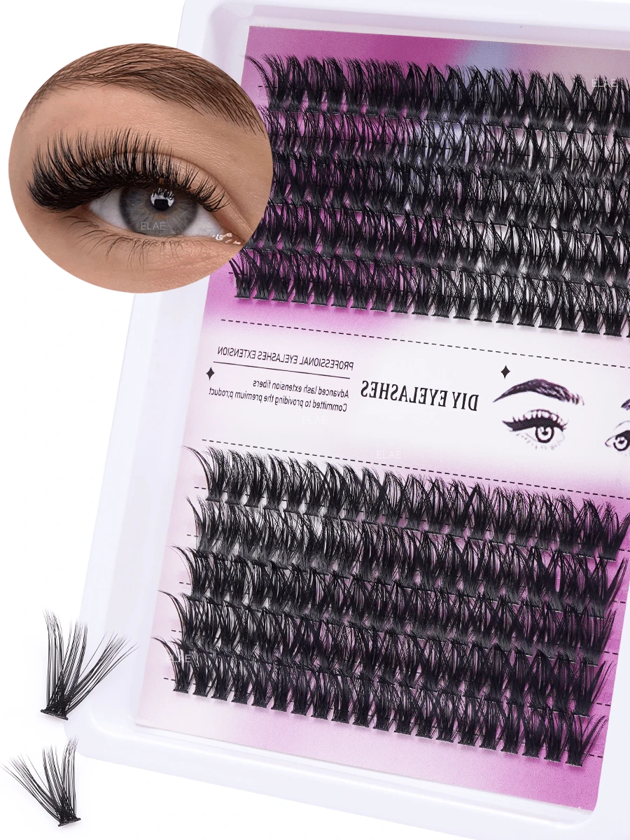 ELAE Manga Lash Clusters, D Curl Spiky Individual Eyelashes, Professional DIY Eyelash Extensions, Wispy Fairy Cluster Eyelashes, Reusable Soft Faux Mink Fake Lashes - V-fishtail 200P - View 1