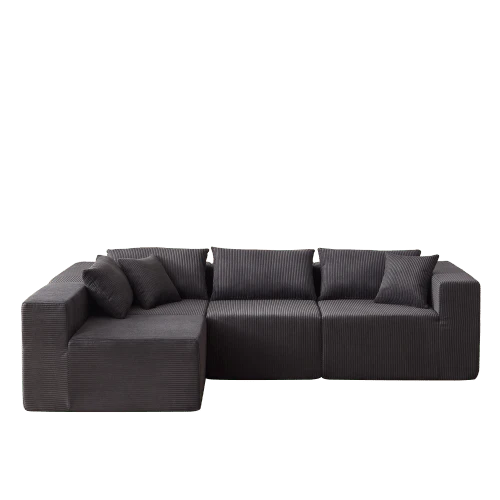 264cm (104 Inch) Corduroy L-Shaped Modular Sectional Sofa, Luxury Floor Sofa Set, Indoor Upholstered Furniture, Foam Filled Compressed Sofa For Living Room And Bedroom, 4 Pieces Free Combination.