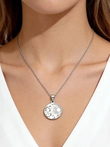 MECYLIFE 1pc Stainless Steel Round Moon Sun Star Pendant Necklace, Simple Design Women Necklace - Yellow Gold - View 3