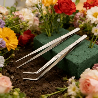 Pack Of 2 Precision Stainless Steel Tweezers - One Straight Tip & One Curved Tip - Matte Finish, Suitable For Crafts, Artwork, BBQ Grilling, Gardening, Aquascaping, Jewelry Making, Electronics Repair, Lab Work - Durable & Reliable