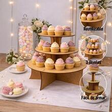Kit Mesa de Dulces 4 Niveles y Bases | Ideal para Eventos Exhibidores para Cupcakes 4 Piezas | Kit Completo Mesa de Dulces - Ver 8