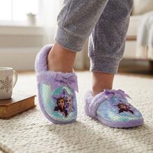 Disney Frozen Anna And Elsa Slippers For Girls Dual Size Cozy Comfort Slip On House Shoes (Toddler Sizes 5-10 / Little Kid Sizes 11-12) - Purple - View 8